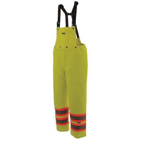 Hi-Visibility Rain Bib Pants, Polyester, PVC, 31 in Inseam, 30 in Waist, 0.80mm Thickness, S MPN:U6400PG-S