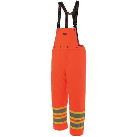 Hi-Visibility Rain Bib Pants, Polyester, 31 in Inseam, 30 in Waist, 0.80mm Thickness, Orange, S MPN:U6400PO-S