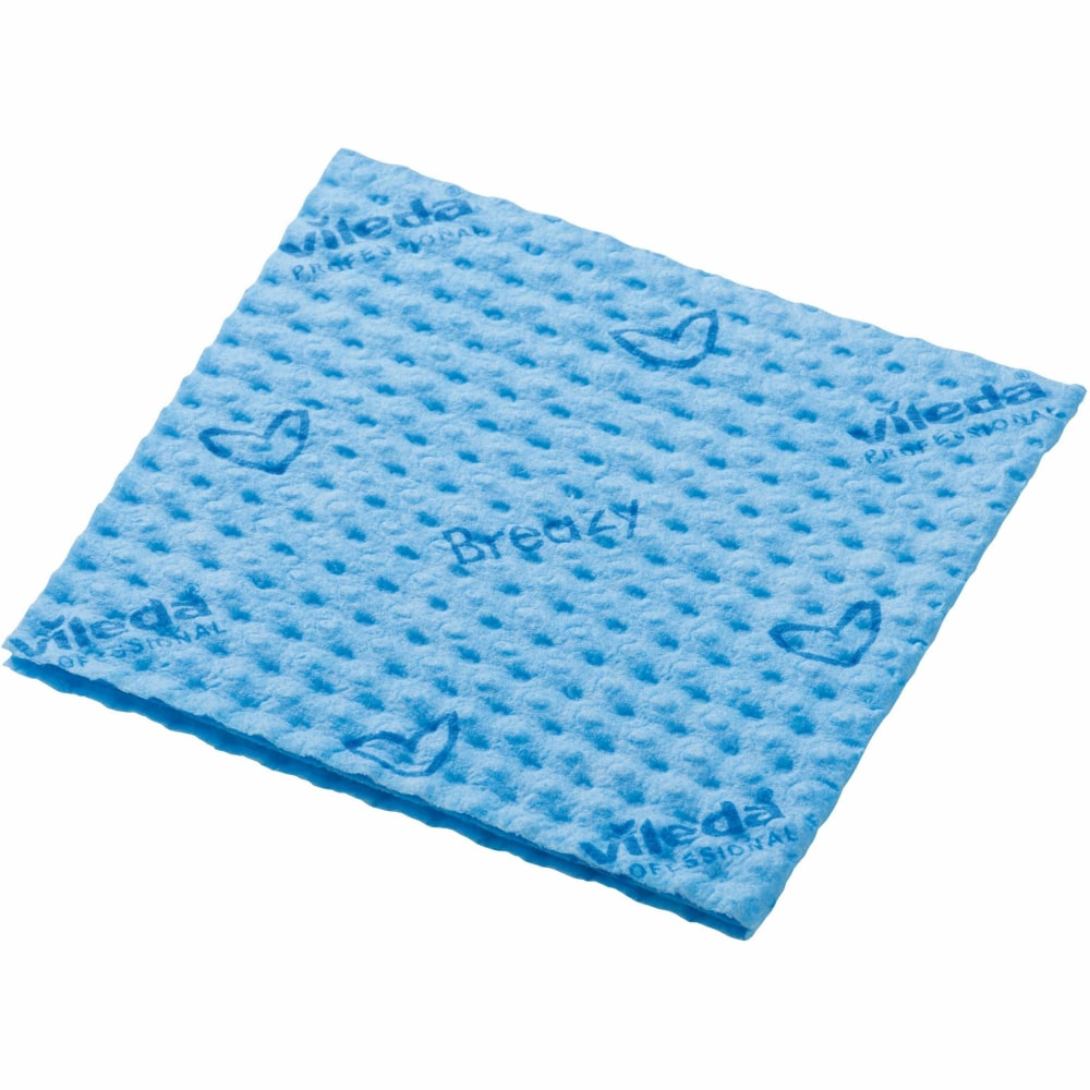 Vileda Professional Breazy Microfiber Cloths - 13.78in Length x 13.78in Width - Washable, Hygienic - Blue - 25 / Pack MPN:161610