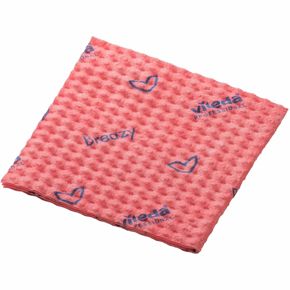 Vileda Professional Breazy Microfiber Cloths - 13.78in Length x 13.78in Width - Washable, Hygienic - Red - 25 / Pack MPN:161611