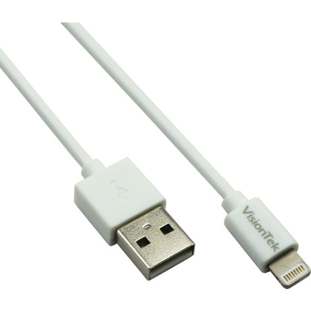 VisionTek Lightning to USB 2 Meter MFI Cable White (M/M) - 6.6 Ft USB lightning MFI cable for iPhone, iPad Air, iPad Mini, iPod - Data and Power MPN:900863