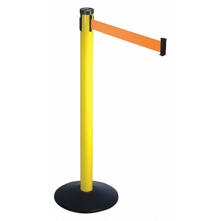 Barrier Post with Belt, Yellow, 10 ft Length, 40 in Post Height, No Legend, Yellow MPN:301YA-OR