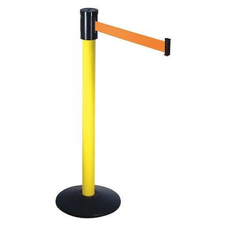 Barrier Post with Belt, Yellow, 15 ft Length, 40 in Post Height, No Legend, Yellow MPN:321YA-OR