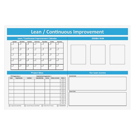 Lean Tracking Board, Steel, 48 in, 72 in, No Frame Frame, White, Gloss MPN:60-1930-4872-042