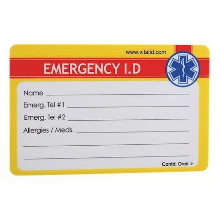 Emergency Wallet I.D. Card, Plastic, PK200 MPN:WSID-04