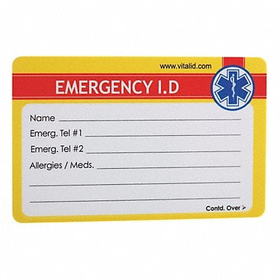 Emergency Wallet I.D. Card Plastic PK200 MPN:WSID-04