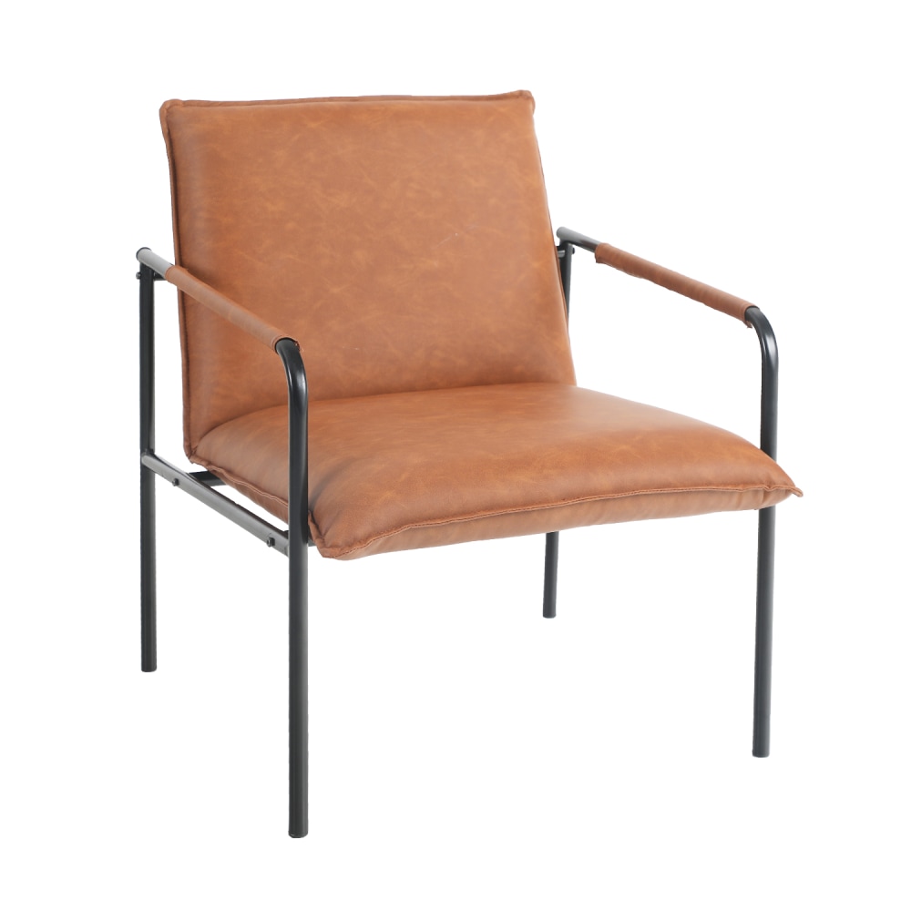 ALPHA HOME Faux Leather Mid-Back Accent Chair With Metal Legs, Brown MPN:IF069-1