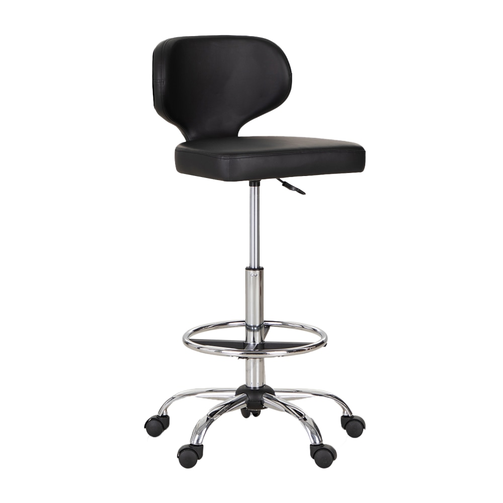 ALPHA HOME Adjustable Ergonomic Faux Leather Office Drafting Chair With Back, Black MPN:IF-166-BK