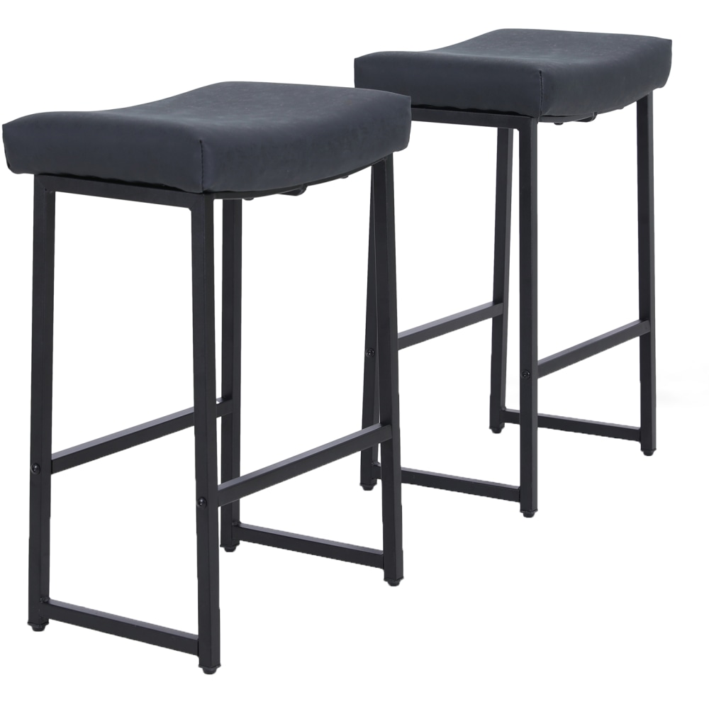 ALPHA HOME Saddle Design PU Leather Counter-Height Stools, Black, Set Of 2 Stools MPN:IF-125-BLACK-1