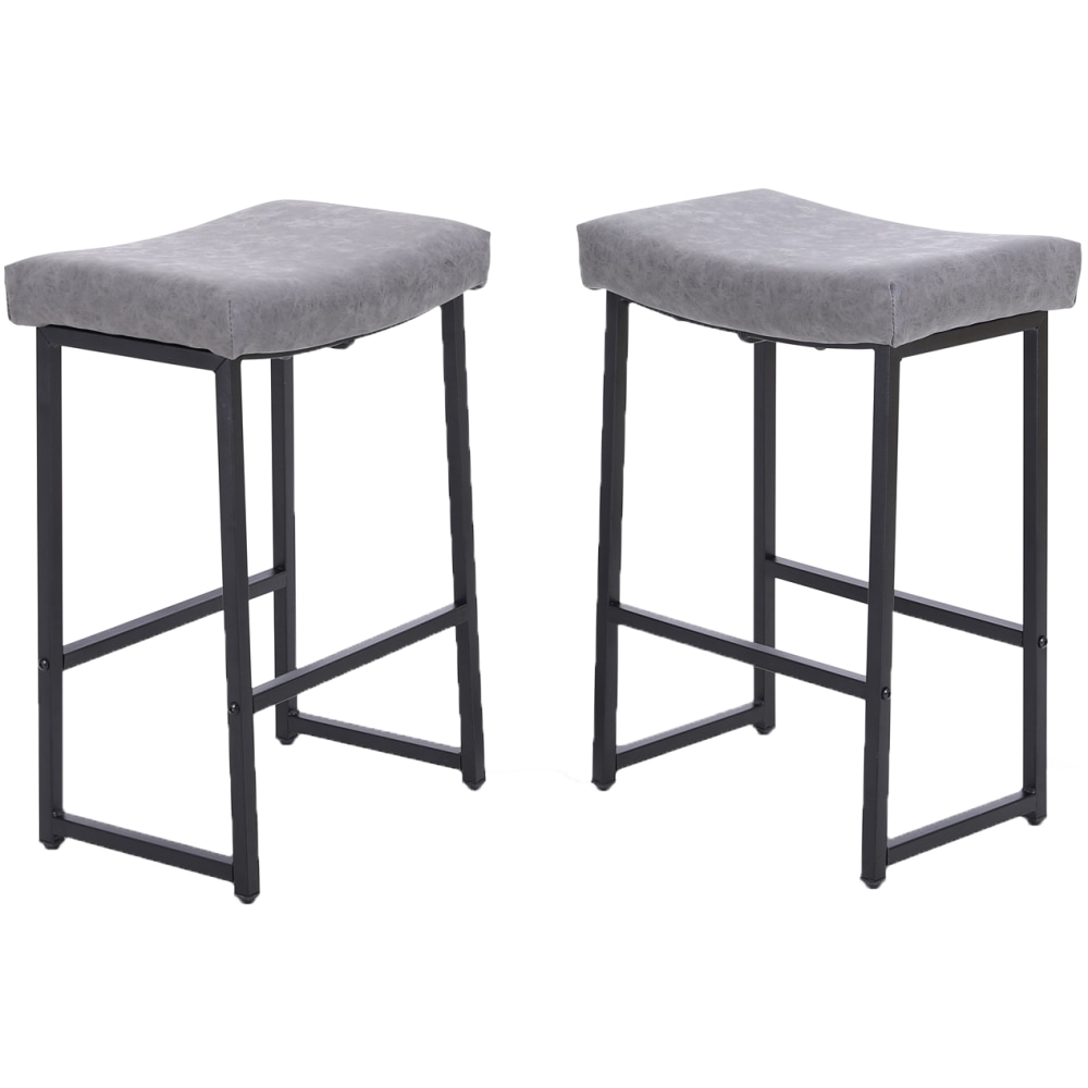 ALPHA HOME Saddle Design PU Leather Counter-Height Stools, Gray/Black, Set Of 2 Stools MPN:IF-125-GREY-1