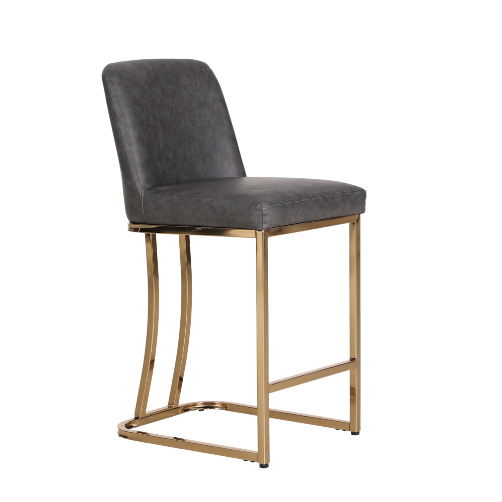 ALPHA HOME Faux Leather Counter-Height Bar Stool With Back, Gray/Gold MPN:IF-169-GY