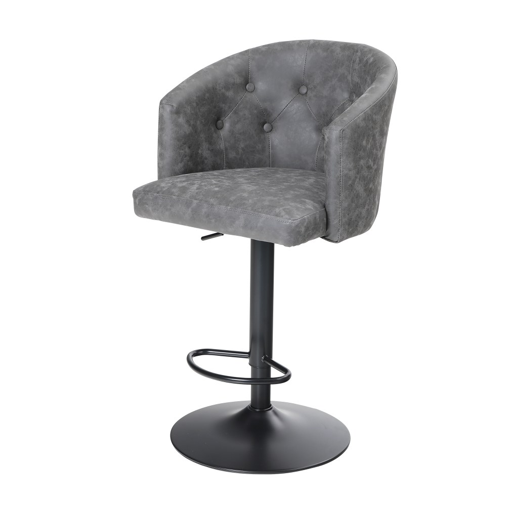 ALPHA HOME Adjustable Swivel PU Leather Round Bar Stool With Back, Gray/Black MPN:IF107