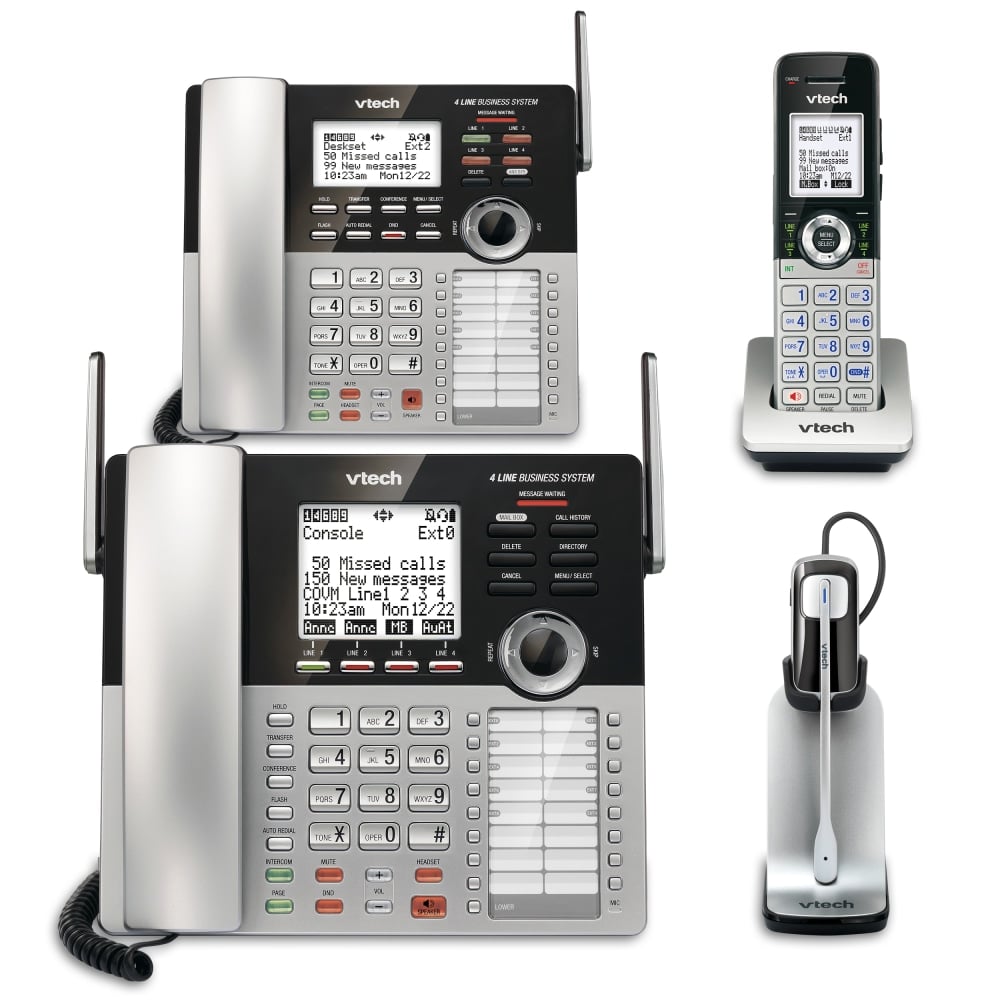 VTech CM18445 4-Line Small Business Office Phone System Bundle with 2 Desksets, 1 Handset and 1 Headset MPN:80-0913-00