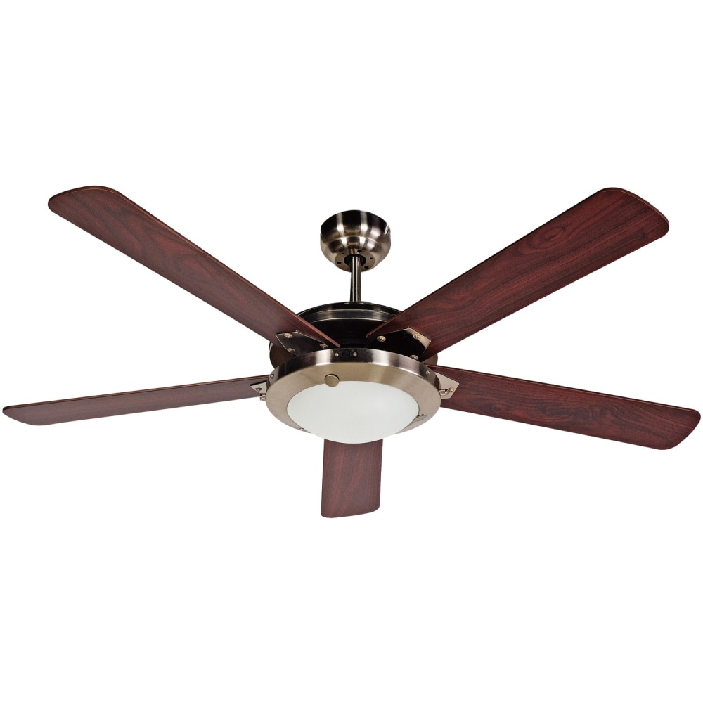 Black+Decker Ceiling Fan - 5 Blades - 52in Diameter - 3 Speed - Adjustable Airflow - 17in x 52inx 52in Depth - Nickel Body, Plywood Blade, Glass Cover MPN:BCF5211R