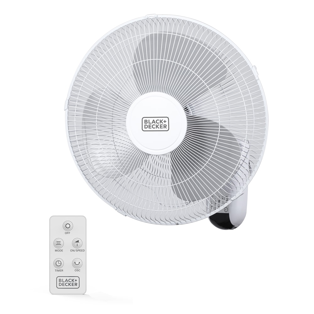 Black+Decker 3-Speed Oscillating Wall Fan With Remote, 18inH x 12inW x 12inD, White MPN:BFWL16R