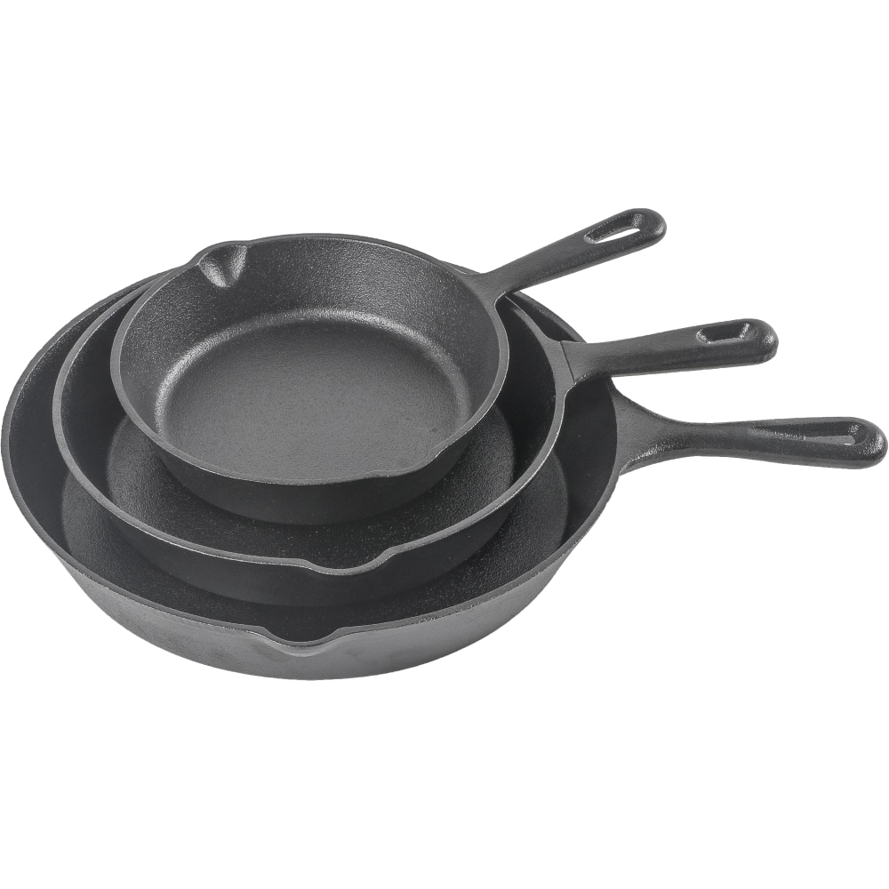 Commercial Chef 3-Piece Cast Iron Skillet Set, Black MPN:CHCI03PK
