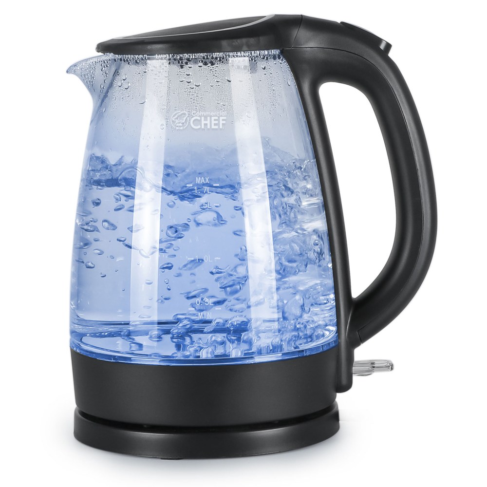 Commercial Chef 1.7L Cordless Glass Kettle, Black MPN:CHK17M2GB