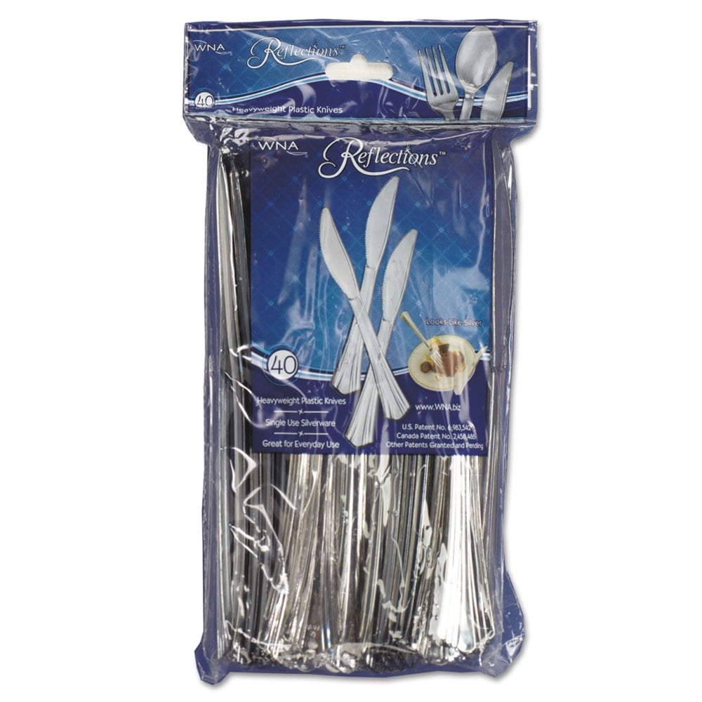 WNA Reflections Heavyweight Plastic Utensils, Knife, 7-1/2in, Silver, 40 Utensils Per Pack, Carton Of 8 Packs MPN:WNA REF320KN