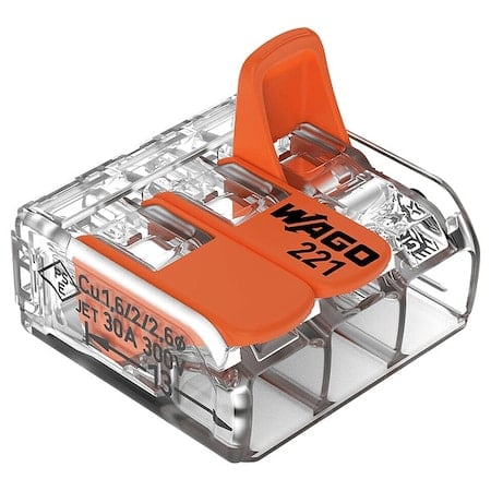 Lever Wire Connector, 10 AWG Max, 3 Port, Transparent, Polycarbonate Insulation, 600 V, 41 A, 30 PK MPN:221-613/K194-4045
