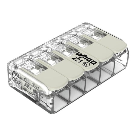 Push-In Wire Connector, 10 AWG Max, 5 Port, Gray, Polycarbonate Insulation, 440 V, 30 A MPN:221-685