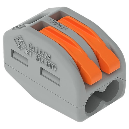 Splice Wire Connector, 12 AWG Max, 2 Port, Gray, Polycarbonate Insulation, 600 V, 20 A, 50 PK MPN:222-412/K194-4045