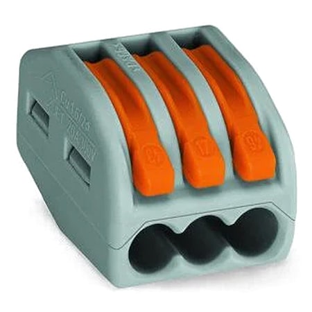 Push-In Wire Connector, 12 AWG Max, 3 Port, Gray, Polycarbonate Insulation, 600 V, 20 A MPN:222-413