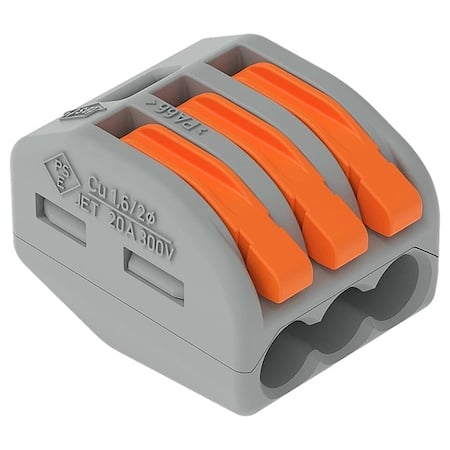 Splice Wire Connector, 12 AWG Max, 3 Port, Gray, Polycarbonate Insulation, 600 V, 20 A, 50 PK MPN:222-413/K194-4045