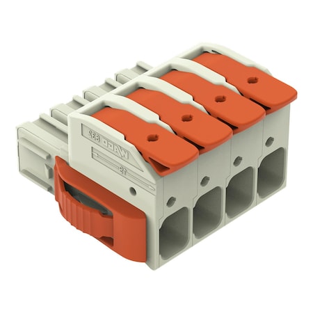 Lever Wire Connector, 4 AWG Max, 4 Port, Gray, Polybutylene Terephthalate Insulation, 600 V, 66 A MPN:832-1104/037-000