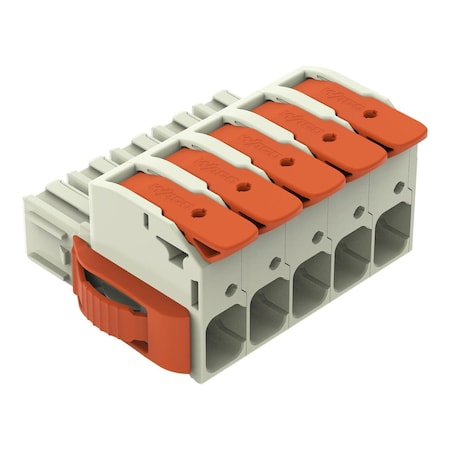 Lever Wire Connector, 4 AWG Max, 5 Port, Gray, Polybutylene Terephthalate Insulation, 600 V, 66 A MPN:832-1105/037-000