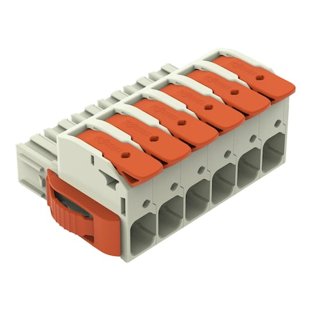 Lever Wire Connector, 4 AWG Max, 6 Port, Gray, Polybutylene Terephthalate Insulation, 600 V, 66 A MPN:832-1106/037-000