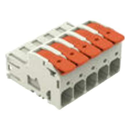 Lever Wire Connector, 4 AWG Max, 5 Port, Gray, Polybutylene Terephthalate Insulation, 600 V, 66 A MPN:832-1205