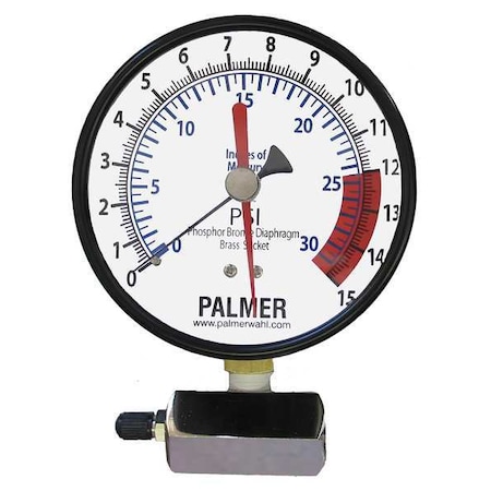 Pressure Gauge, 0 to 15 psi, 4 in Dial, 3/4 in NPT, Bottom Location, Steel Case Material MPN:40KBDLA15#Hg