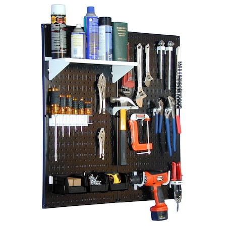 Industrial Pegboard Utility Kit, Black Panels White Hooks MPN:35-IWGL-200-BW