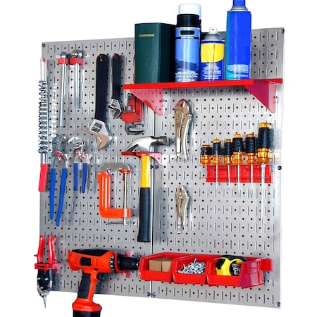Industrial Pegboard Utility Kit, Galvanized and Red MPN:35-IWGL-200-GVR