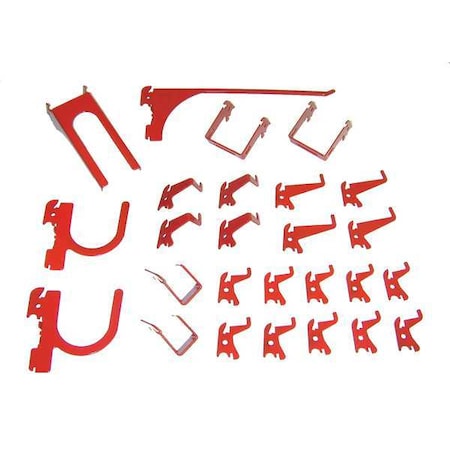 Slotted Tool Board Hook Kit, 26 Piece, Red MPN:35-K-DLXRD