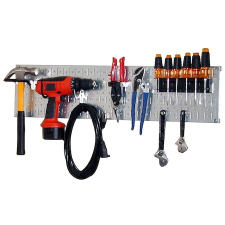 Industrial Steel Pegboard Starter Rack with Hooks MPN:35-WRR-100-GVB