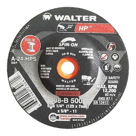 Depressed Center Grinding Wheel, Type 27, 5 in Dia, 0.25 in Thick, 5/8