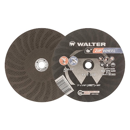 Abrasive Cut-Off Wheel, Type 1, 7 in Dia, 0.0625 in Thick, 5/8 in Arbor Hole Size MPN:11T070