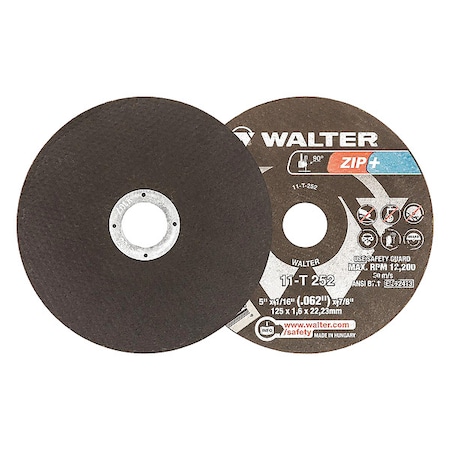 Abrasive Cut-Off Wheel, Type 1, 5 in Dia, 0.0625 in Thick, 7/8 in Arbor Hole Size, Aluminum Oxide MPN:11T252