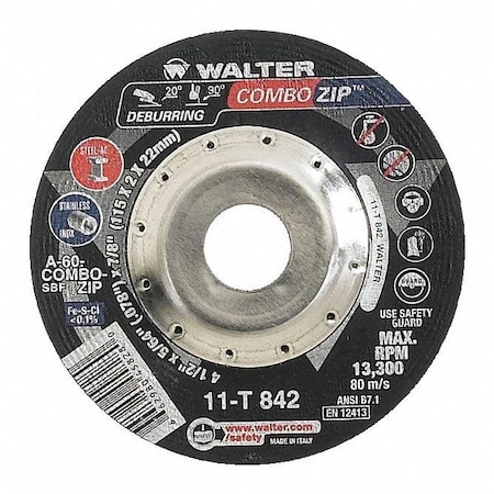 Depressed Center Cut-Off Wheel, Type 27, 4 1/2 in Dia, 0.0781 in Thick, 7/8 in Arbor Hole Size MPN:11T842