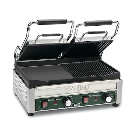 Dual Panini Grill, Half Ribbed Plates, 240V, 3200 Watts MPN:WDG300