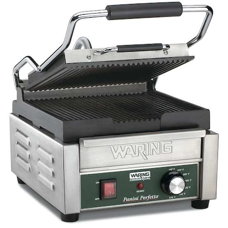 Compact Panini Grill, Ribbed Plates, 120V, 1800 Watts MPN:WPG150
