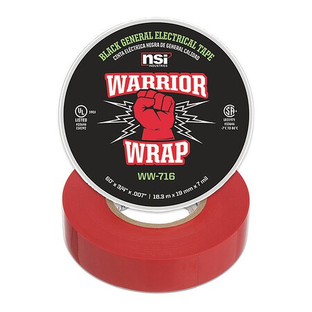 Electrical Tape, Vinyl, 7 mil, Red MPN:WW-716-RD