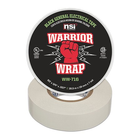 Electrical Tape, Vinyl, 7 mil, White MPN:WW-716-WT