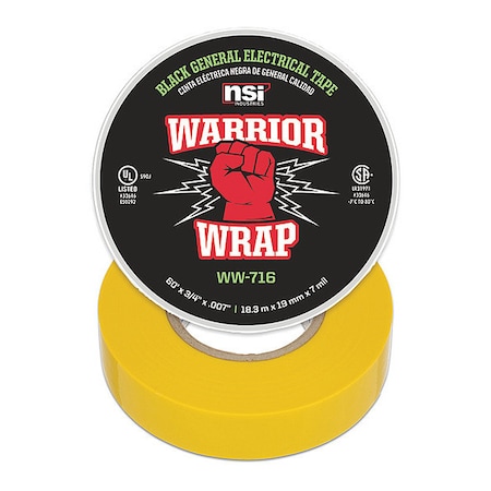 Electrical Tape, Vinyl, 7 mil, Yellow MPN:WW-716-YL