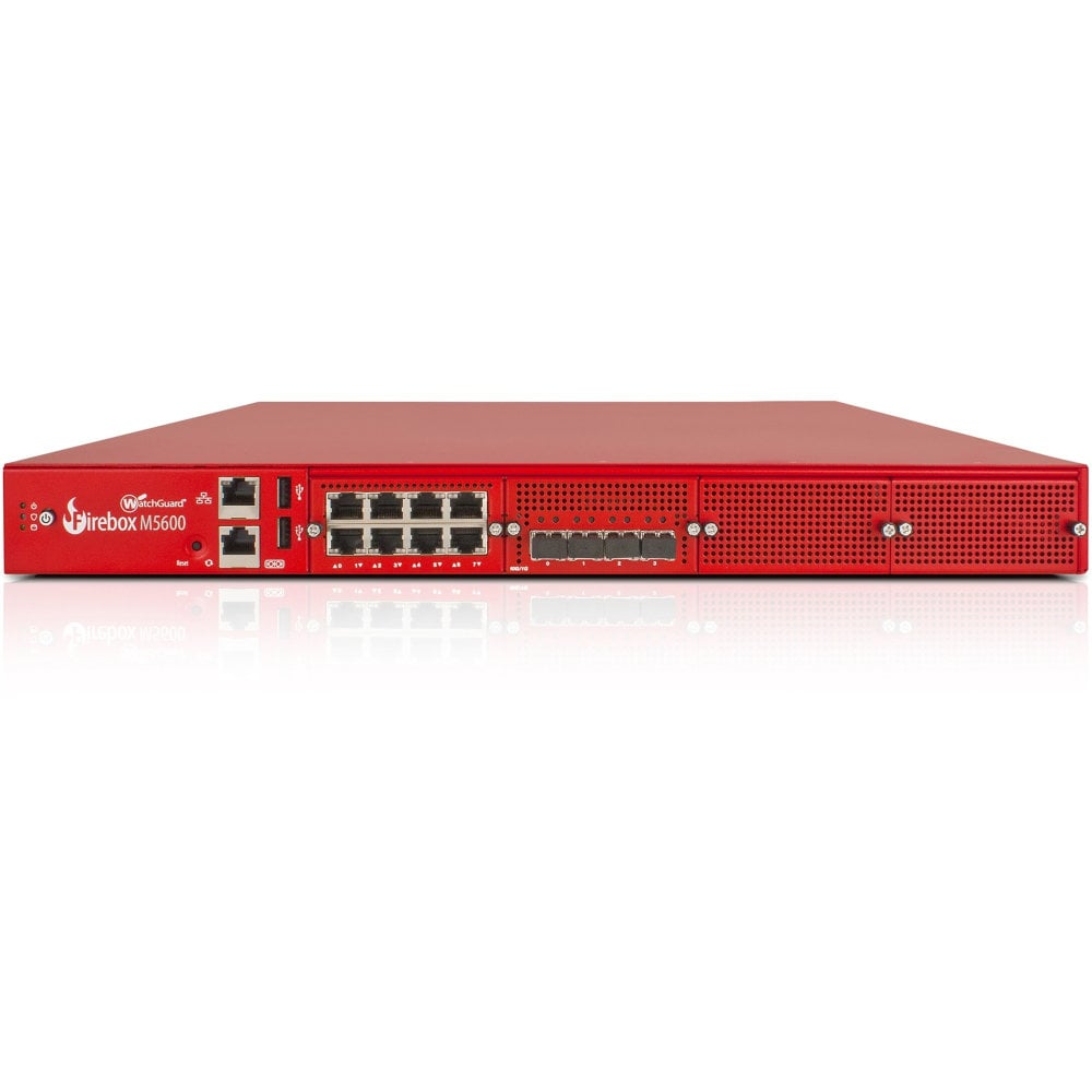 Trade up to WatchGuard Firebox M5600 with 3-yr Basic Security Suite - 8 Port - 10GBase-X 10 Gigabit Ethernet; 1000Base-T - RSA; AES (256-bit); DES; SHA-2; AES (192-bit); AES (128-bit); 3DES - 8 x RJ-45 - 6 - SFP+ - 4 x SFP+ - Rack-mountable MPN:WG561063