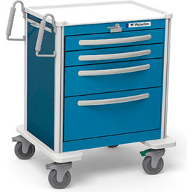 Waterloo Healthcare 4-Drawer Aluminum Short Emergency Cart Lever Lock Electric Blue USBLA-3369-ELB