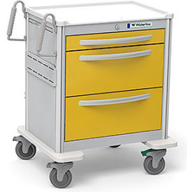 Waterloo Healthcare 3-Drawer Aluminum Short Isolation Cart Key Lock Yellow USGKA-399-YEL