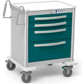 Waterloo Healthcare 4-Drawer Aluminum Short Treatment Cart Level Lock Teal Green USGLA-3369-TLG