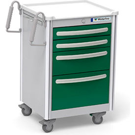 Waterloo Healthcare 4-Drawer Aluminum Junior Short Medical Bedside Cart Key Lock Fairway Green JSGKA-3369-FWG
